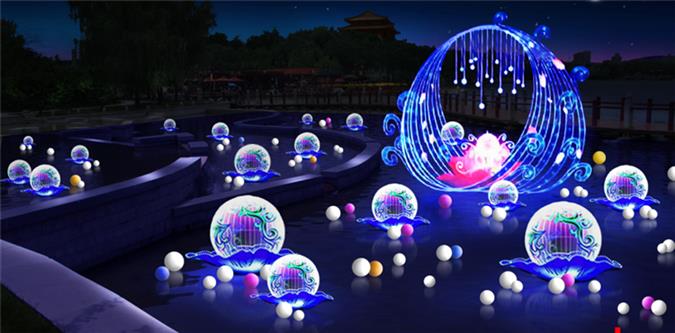 自贡华亦彩灯会主办方制作水上景观创意LED梦幻造型莲花灯防水防风安全可靠