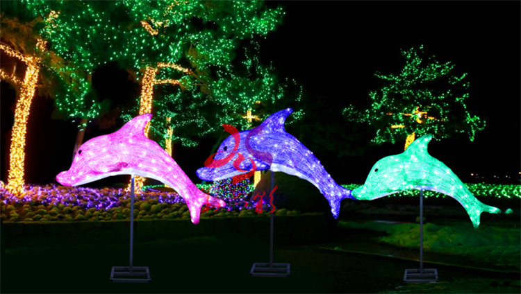 华亦彩彩灯源头厂家定制创意卡通LED海豚花灯户外防水景观装饰亮化街道