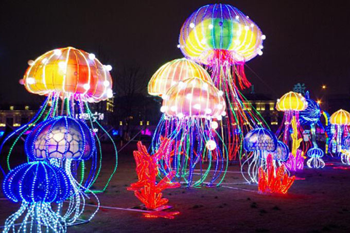 led彩燈裝飾亮化公園亮化氛圍燈布置夢幻水母燈造型戶外裝飾彩燈東莞彩燈制作工廠