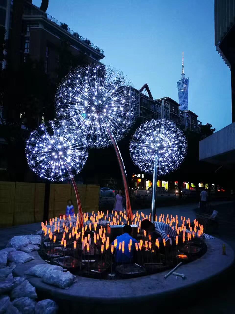 厂家直供不锈钢雕塑 发光蒲公英不锈钢模型装饰 现代雕塑定做公司